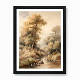 Stream Forest Nature Landscape Watercolor Art Painting Trees Poster