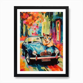 Mg Mgb Vintage Car With A Cat, Matisse Style Painting 2 Art Print