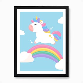 Jumping Unicorn, Rainbow, Children's, Nursery, Bedroom, Kids, Art, Wall Print Art Print