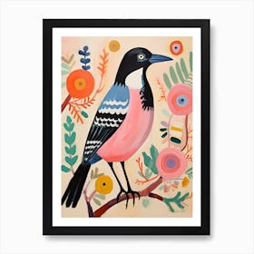 Pink Scandi Magpie 4 Art Print