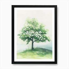 Dogwood Tree Atmospheric Watercolour Painting 1 Art Print