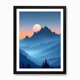 Misty Mountains Vertical Composition In Blue Tone 35 Art Print