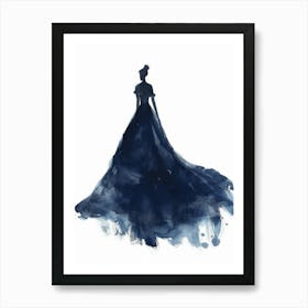 Silhouette Of A Woman In A Blue Dress Art Print