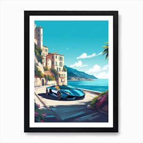 A Lamborghini Aventador In Amalfi Coast, Italy, Car Illustration 4 Art Print