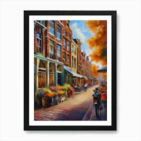 The city of Amsterdam, Netherlands, streets, cafes, passing by, the beauty of summer, oil colors..33 Art Print