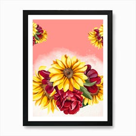 Sunflowers On A Pink Background Art Print