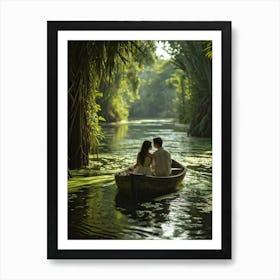 Rendering Of A Tender Moment As A Couple Deeply In Love Quietly Traversing The Waters Of A Jungle (1) Art Print