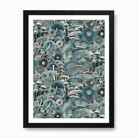 Blue Mushrooms Art Print