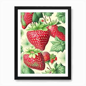 Strawberry Repeat Pattern, Fruit, Vintage Botanical Drawing 1 Art Print