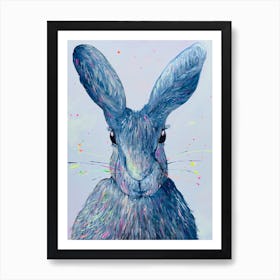 Blue Neon Rabbit Art Print