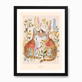 Folksy Floral Animal Drawing Bobcat 2 Poster Art Print