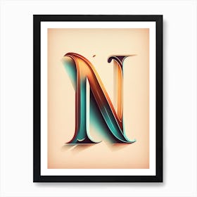 N, Letter, Alphabet Retro Drawing 4 Art Print