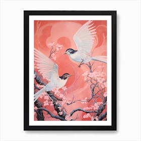 Vintage Japanese Inspired Bird Print Mockingbird 2 Art Print