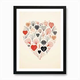 Leaf Pattern Coral Geometric Heart 1 Art Print