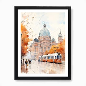 Helsinki Finland In Autumn Fall, Watercolour 3 Art Print