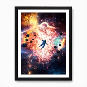 Space Explosion Astronaut Art Print