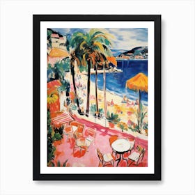 Taormina, Sicily   Italy Beach Club Lido Watercolour 3 Art Print