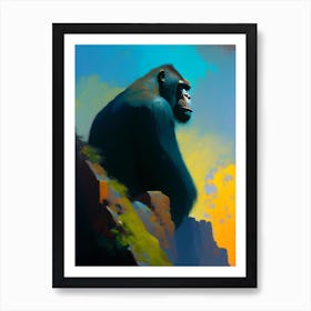 Gorilla On Top Of A Cliff Gorillas Bright Neon 1 Art Print