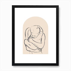 Couple Embrace Arch Window Art Print