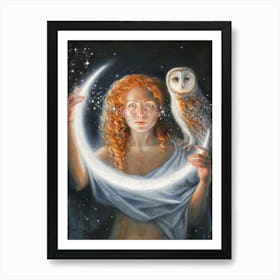 The girl and the owl Art Print