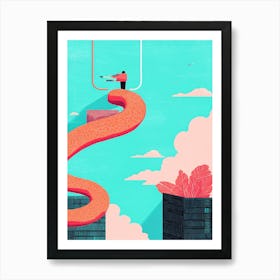 Illustration Of A Man On A Ladder Art Print