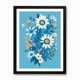 Beautiful Flowers Illustration Vertical Composition In Blue Tone 6 Art Print