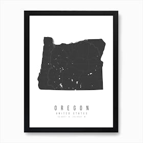 Oregon Mono Black And White Modern Minimal Street Map Art Print