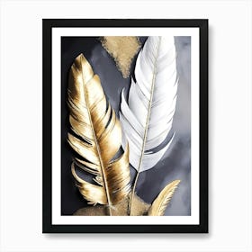 Gold And White Feathers 1 Art Print