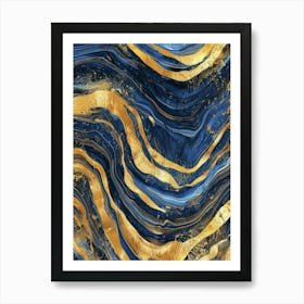 Blue And Gold Marble Abstract Painting Art Print