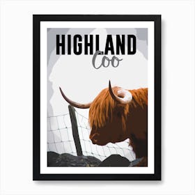 Highland Coo Vintage Style Travel Poster Highland Cow Art Print