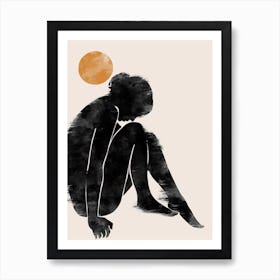 Woman Silhouette With Sun 1 Art Print