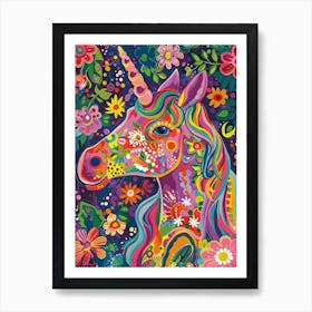 Floral Fauvism Style Unicorn Portrait 1 Art Print