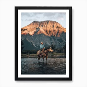 Horse, Cowboy, Stone Rock Art Print