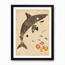 Shark & Clown Fish Muted Pastel 4 Art Print