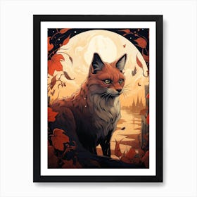 Red Fox Moon Illustration 2 Art Print