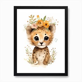 Watercolour Jungle Animal Baby Cheetah 4 Art Print