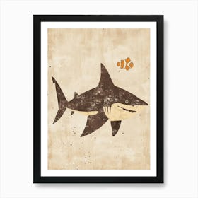 Shark & Clown Fish Muted Pastel 2 Art Print