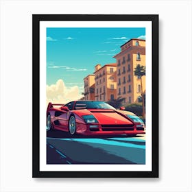 A Ferrari F40 In The French Riviera Car Illustration 3 Art Print