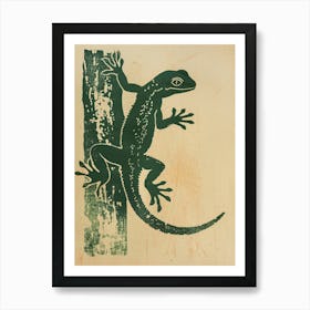 Forest Green Moorish Gecko Lizard Block Print 5 Art Print