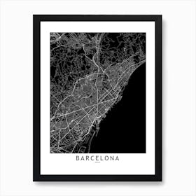 Barcelona Black And White Map Art Print