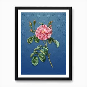Vintage Pink Wild Rose Botanical on Bahama Blue Pattern n.2305 Art Print