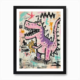 Dinosaur Eating Fries Abstract Graffiti Style 1 Art Print