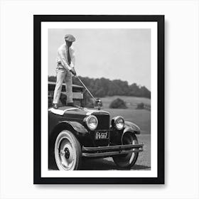 Golfer On Car Art Print