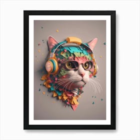 Cat With Headphones 4 Poster