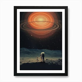 Cosmic couple standing under the rings of Saturn Art Print