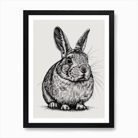 Chinchilla Blockprint Rabbit Illustration 2 Art Print