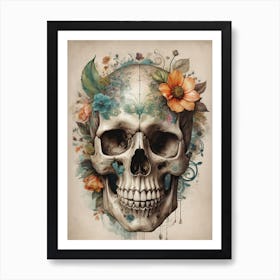 Floral Skull Vintage Painting (19) Art Print