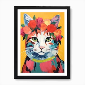 Manx Cat With A Flower Crown Painting Matisse Style 2 Art Print