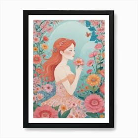 Girl In A Flower Garden 1 Art Print