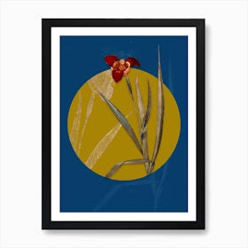 Vintage Botanical Tiger Flower on Circle Yellow on Blue Art Print